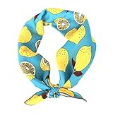 GERINLY Womens Neckerchief - Yellow Lemon Print Square Hair Scarf Headband (Light Blue)