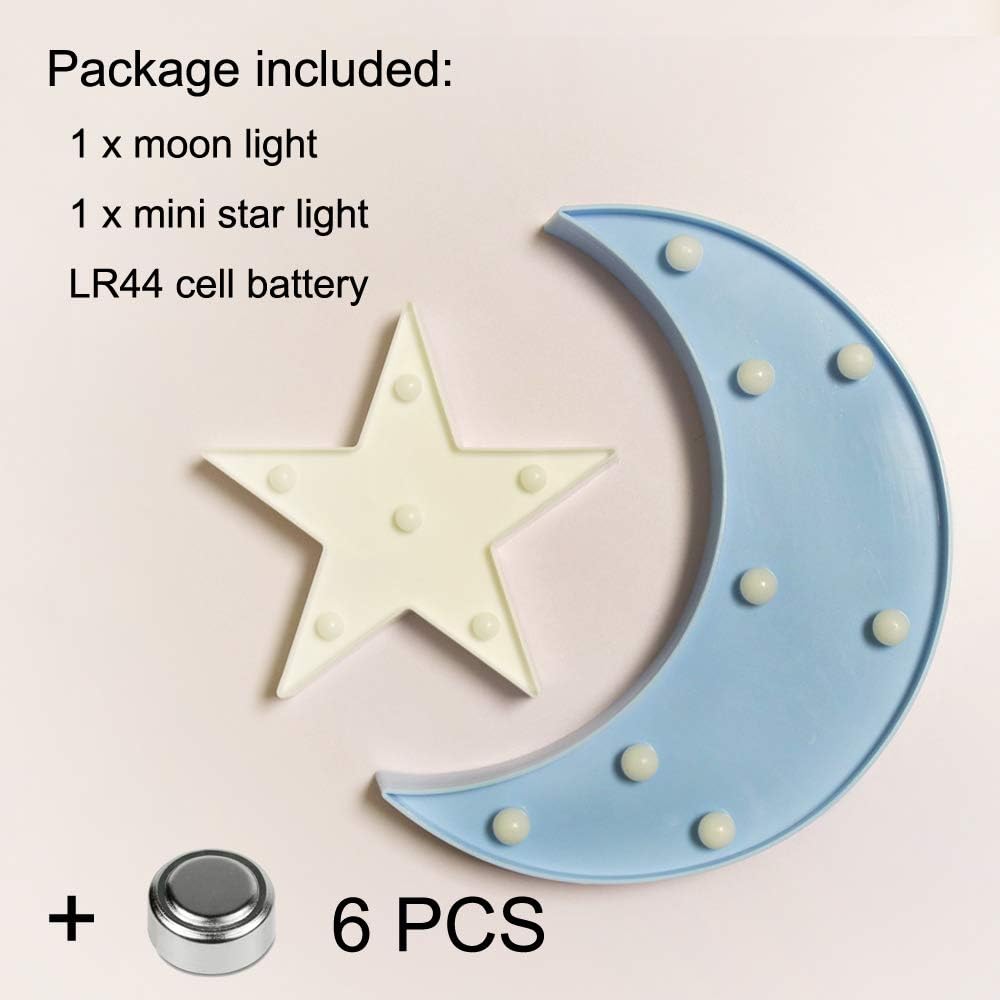 GUOCHENG Lovely Moon&Star Night Light Set Battery Operated LED Star Marquee Sign Decorative Moon Table Lamps for Baby Children Bedroom Nursery Christmas Birthday Gifts(Blue Moon&White Star) - Image 5