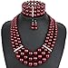 KOSMOS-LI Multi Layer Burgundy Imitate Pearl Strand Costume Jewelry Set