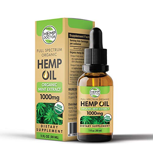 #1 USDA Organic Full Spectrum Hemp Oil Extract with Organic Mint :: 1000 mg :: Pain Relief, Anti-Inflammatory, Anti-Anxiety, Sleep Aid :: Non-GMO :: 1 Month Supply