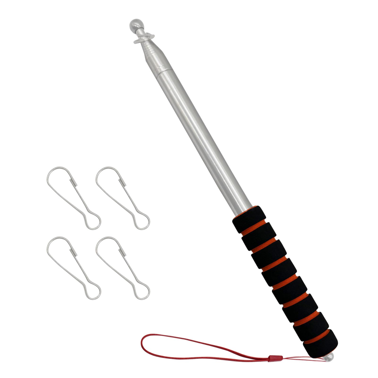 XQMMGO Telescopic Handheld Flagpoles with Clips, Portable Flag Pole Lightweight Extendable Stainless with Anti Slip Grip, Teacher Classroom Tour Guide Banner Flag (2.5m)