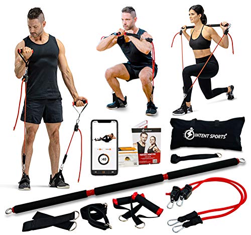INTENT-SPORTS-Portable-Home-Gym--Dynamic-Total-Body-Workout-Package-with-Resistance-Bands-Collapsible-Bar-Straps-Handles--Strength-Training-for-Home-Travel-Exercise-Videos-Patent-Pending