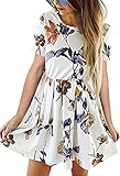 Angashion Womens Dresses Casual Floral Print Long Sleeve Swing Pleated Skater A Line Mini Dress White 1 XL