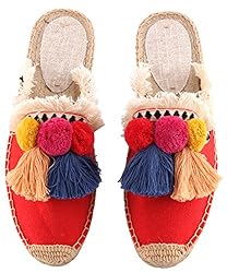 U-lite Women's Comfort Red Tassel & Fluffy Ball