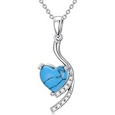 PEIMKO 925 Sterling Silver Heart Genuine Turquoise Pendant Necklace Gifts for Women Mother