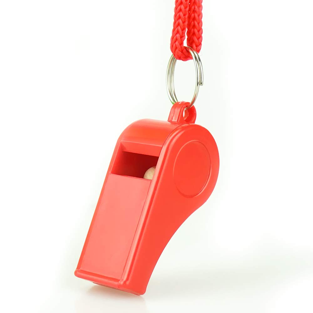 Red Emergency Whistles with Lanyard, Loud Crisp Sound, 2 Packs Plastic Whistles Ideal for Lifeguard, Self-Defense and Emergency