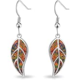 CiNily 18K White Gold Plated Leaf Opal Dangle Drop Earrings for Women Teen Girls Hypoallergenic Opal Jewelry Gift