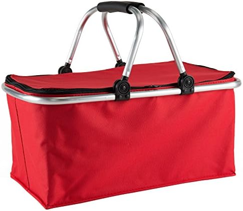 Gregarder Picnic Basket Collapsible Shopping Folding Insulated Bag Large Capacity Market Baskets (Red)