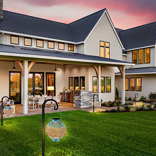Solar Lanterns Outdoor Hanging Solar Lights with Handle Retro Waterproof Solar Garden Lantern Decor for Yard Tree Fence Patio, Blue and Brown