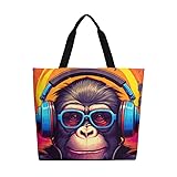 Muishi Music Monkey Canvas Tote Bag Large Women