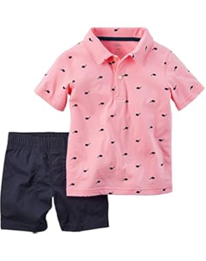 Carter's Baby Boys 2-Piece Polo & Short Set, Pink, 9 Months