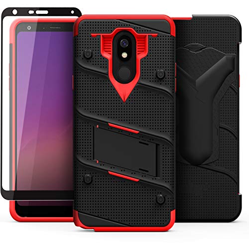 ZIZO Bolt Series LG Stylo 5 Case Military Grade Drop Tested with Full Glass Screen Protector Holster and Kickstand Black Red