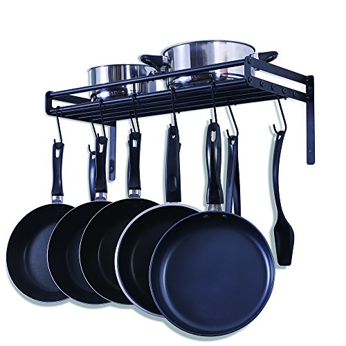 UNENCK Black Kitchen Wall Pan Pot Rack Iron Pan Hanger, 10 Hooks Available