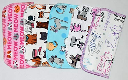 1 Ply Printed Flannel Washable.-The cats meow- Set Napkins 8x8 inches 5 Pack - Little Wipes (R) Flannel