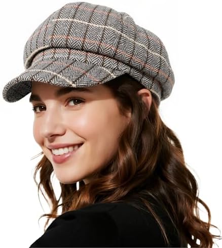 RUIXIA Vintage Plaid Women Wool French Beret Newsboy Hat  display picture 2