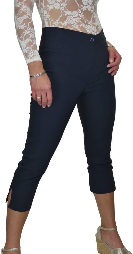 icecoolfashion Womens High Waist Skinny Stretch Pedal Pushers Cropped Trousers Ladies Work Office Crop Capri Pants Formal 3/4 Length 8-22