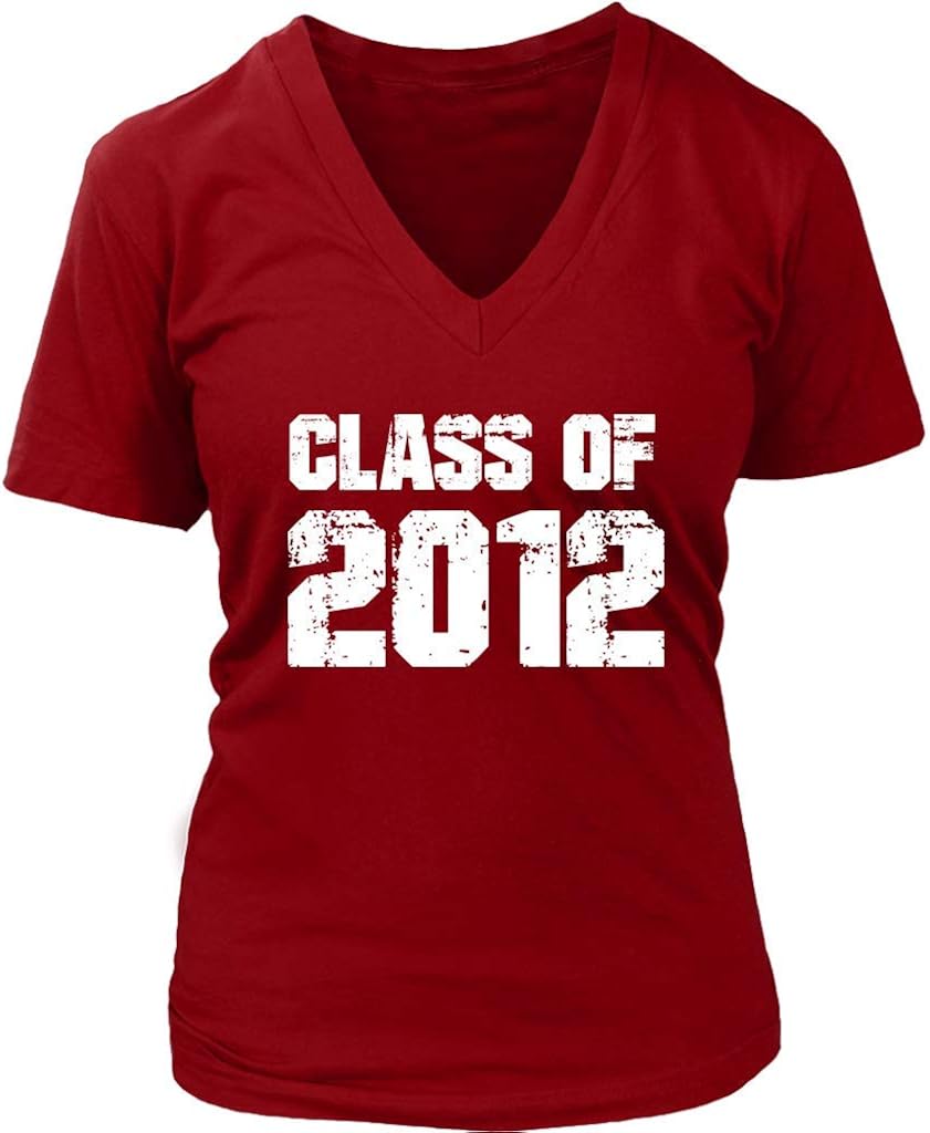 Womens Class of 2012 High School College Graduation Reunion Outfit V-Neck T-Shirt Plus Size XS-4XL