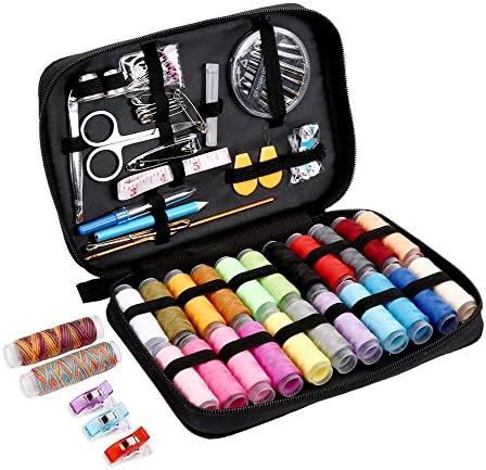 SEWING KIT,JKtown Over 100 Portable Basic Sewing Accessories, 24 Color Spools of Thread, Mini sew kits supplies for Beginners,Traveller,Emergency,Family starter to Mending and Repair (Black)