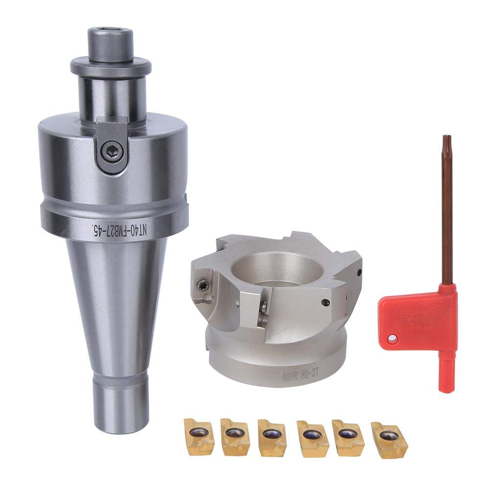 Milling Cutter Collet Holder Set with NT40-FMB27 Holder, BAP400R-80-27-6 Flute Cutter, and 6X APMT1604 Inserts (6 Pieces Milling Inserts)