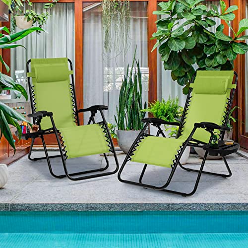 Goplus Zero Gravity Chair, Adjustable Folding Reclining Lounge Chair with Pillow and Cup Holder