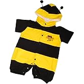 Lito Angels Baby Boys Girls Honey Bee Onesie Romper 1-24 Months, Halloween Birthday Costume, Soft Hooded Jumpsuit Unisex
