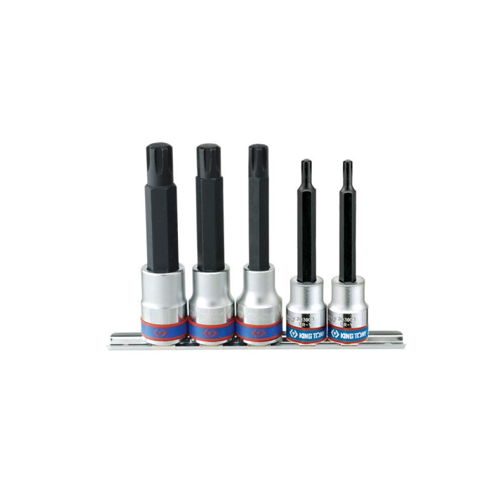 KING TONY 3105PR Rail with Ribe Bit Socket, 3/8 / 1/2-inch Drive, Set of 5