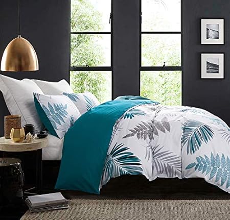 Sleepbella Duvet Cover Set 600 Thread Count Cotton Leaf Botanical Pattern Print Reversible Comforter Cover Set Queen Teal Blue Leaf Home Kitchen Amazon Com