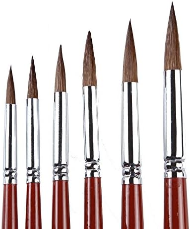 Watercolor Paint Brushes Set 6pcs Round Pointed Tip Paint Brushes Red Sable (Weasel Hair) Hair Artists Filbert Paintbrushes Acrylic Oil Painting Brush.
