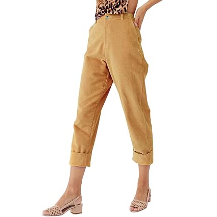 Hibote Cordhose für Frau Kordelzug Damen Casual Herbst Winter Hosen Hosen in voller Länge gerade Bein Bottoms