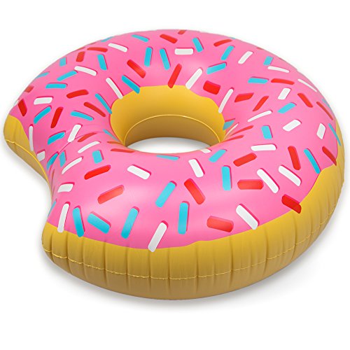 image for 4-foot Jumbo Swimming Pool Donut Float, Strawberry Frosted and Rainbow