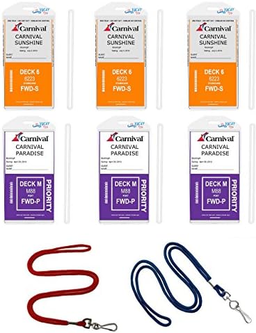 Cruise Ship Luggage Tag Holders (6-pack) with 2 Lanyards for Cabin Key Card