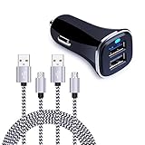 Dual USB Car Charger, FiveBox Phone Car Charger Adapter with 2 Pack Braided Micro USB Charging Cable 6ft Android Charger Cord for Samsung Galaxy S6/S7 Edge, J3 J7, LG stylo 2/3 Plus, LG G4 G3 K20 Plus