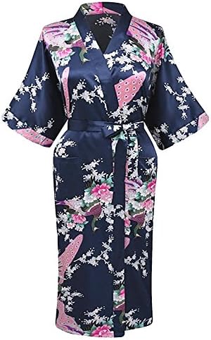 Elegant Long Floral Silk Kimono Womens Robe, Sizes 2 to 18
