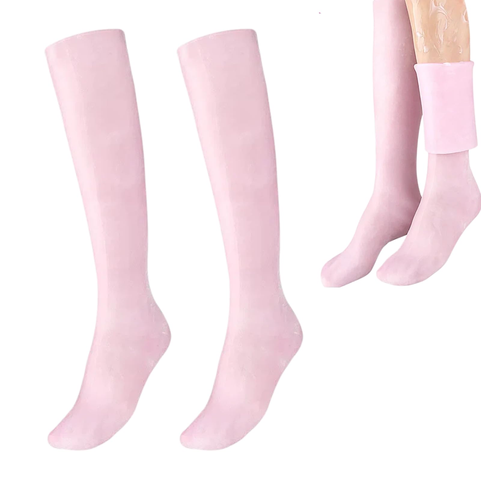 1 Pair Long Moisturizing Socks, Silicone Moisturizing Sock Exfoliating Spa Foot Care Socks Cracked Heel Dry Feet Treatment for Women, Pink