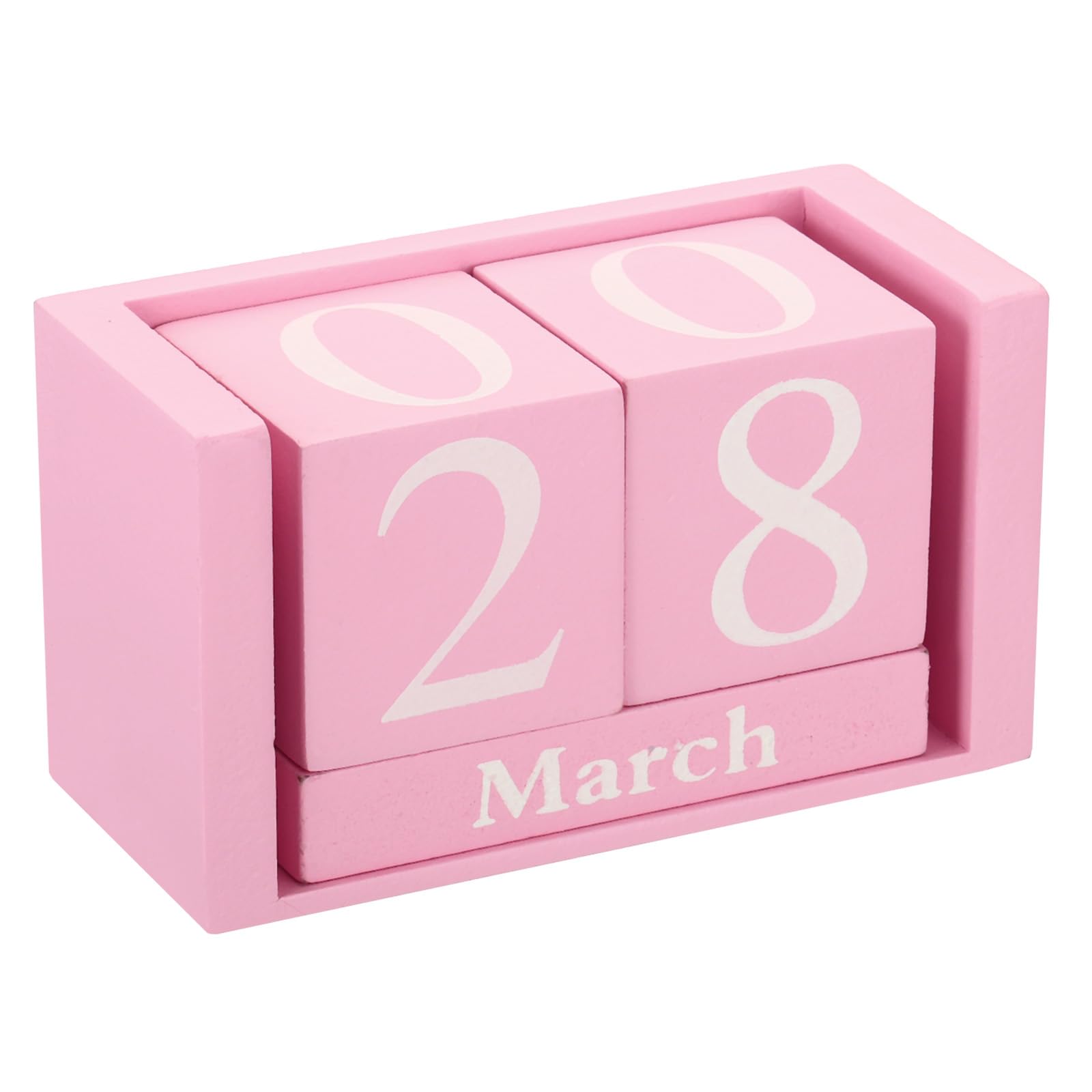 PATIKIL Vintage Wood Block Perpetual Calendar, Reusable Wooden Month Date Display Blocks for Desk Office Home Decoration 3.7", Pink
