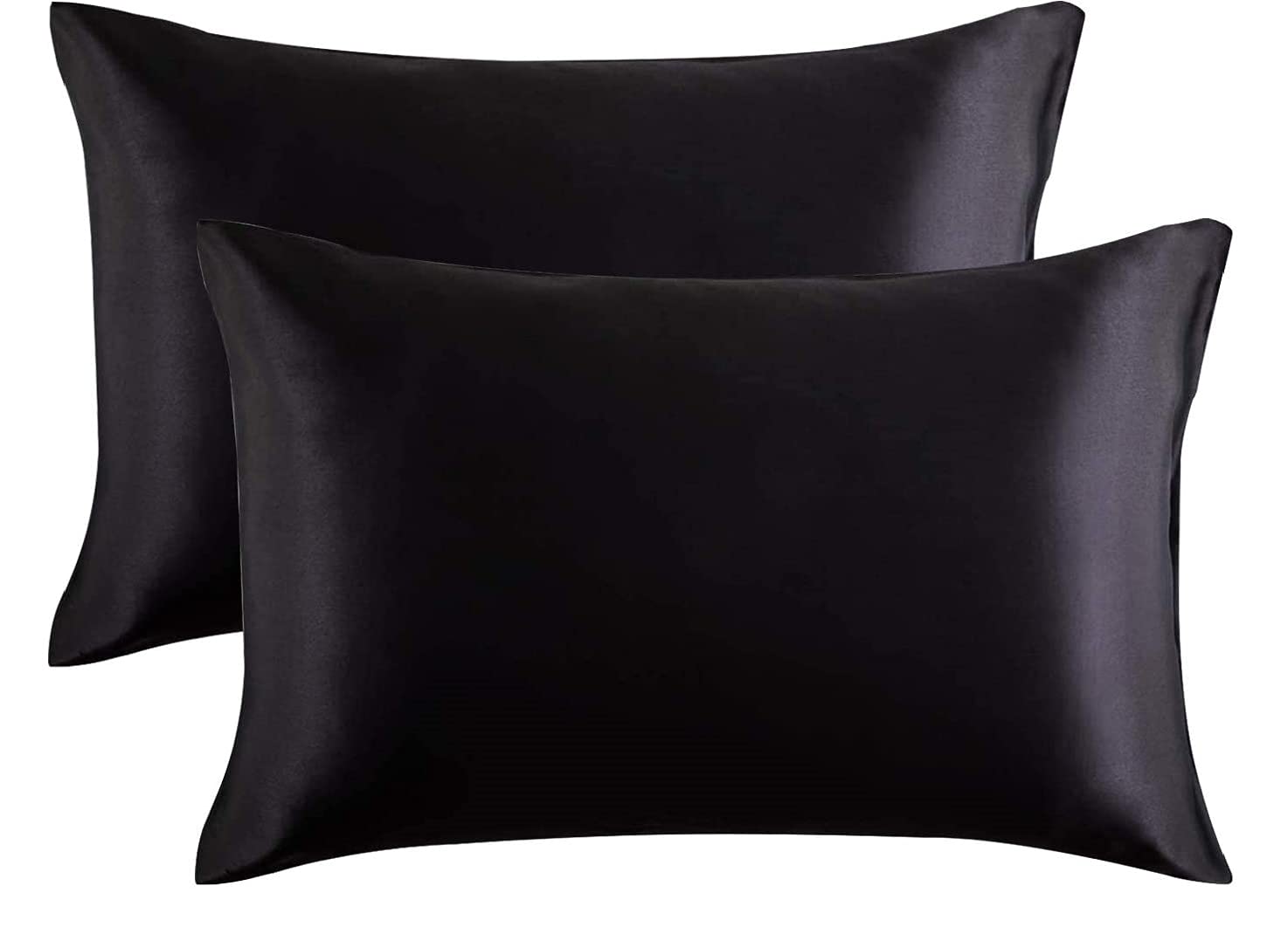 Satin Pillowcase for Hair and Skin 2 Pack, Softer than silk, Black Silky Pillow Cases Set, Breathable Anti Wrinkle Smooth Pillow Cover with Envelope Closure Queen Size (50 x 75 cm)