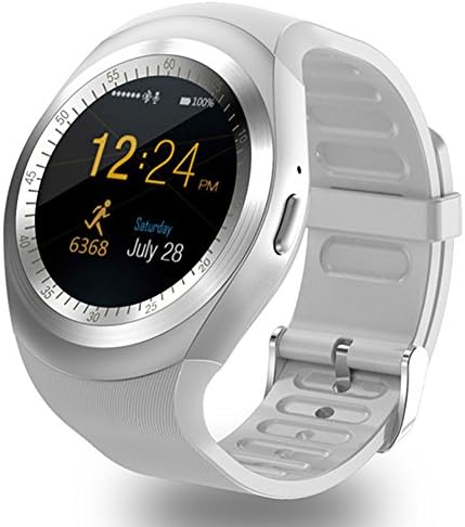 ZOMTOP Y1 Bluetooth SmartWatch - HD IPS Round Touch Screen Cell Phone Watch with SIM TF Card Slot SmartWatch Pedometer Sleep Monitor Remote for Android (White)