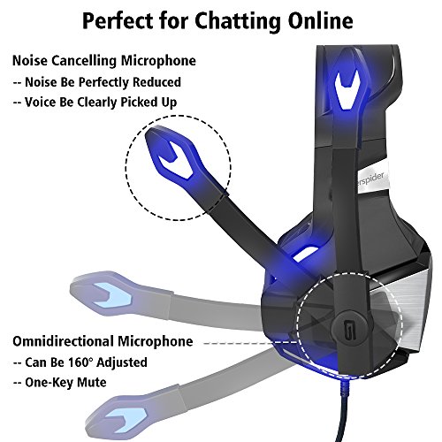 VersionTech Stereo Gaming Headset for PS4 Xbox One, Over Ear Headphones with Noise Isolating Mic, LED Light, Volume Control for Laptop, PC, Tablet, iMac, PSP, Mobile Phone -Blue