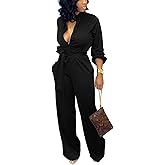 SxClub Jumpsuits for Women Formal Sexy Elegant Long Straight Pants Busineess Party Jumpsuit with Belt Pockets