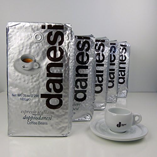 Danesi Doppio Espresso Coffee Beans 100% Arabica (5 x 2.2 lbs Bag + Cup)