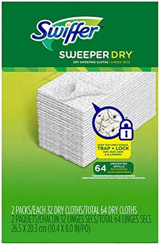 Swiffer Sweeper Dry Sweeping Pad Refills, Hardwood Floor Mop Cleaner Cloth Refill, Unscented, 64 Count - Pack of 5