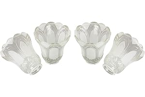 Anmire 4 Pack Clear Frosted Flower Glass Shade, Bell Shaped Light Fixture Replacement Globe or Cover with 2-1/8-Inch Fitter for Chandelier Ceiling Fan Light Wall Sconce, G0060