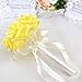 6 Bunch of Bouquet, AerWo Yellow Foam Roses Silk Ribbon Bouquet Handmade Rhinestone Diamante Artificial Flower Bridal Bridesmaid Brooch Wedding Bouquet Decoration