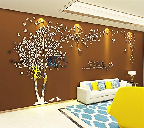Tickos Wall Decals Stickers,DIY 3D Huge Couple Tree Wall Decals Wall Sticker Wall Art Decoration for Kids Boys Girls Bedroom Living (Silver branches, silver leaf, L)