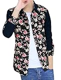 Allegra K Men Long Sleeves Flower Print Corduroy Collared Shirts Black M
