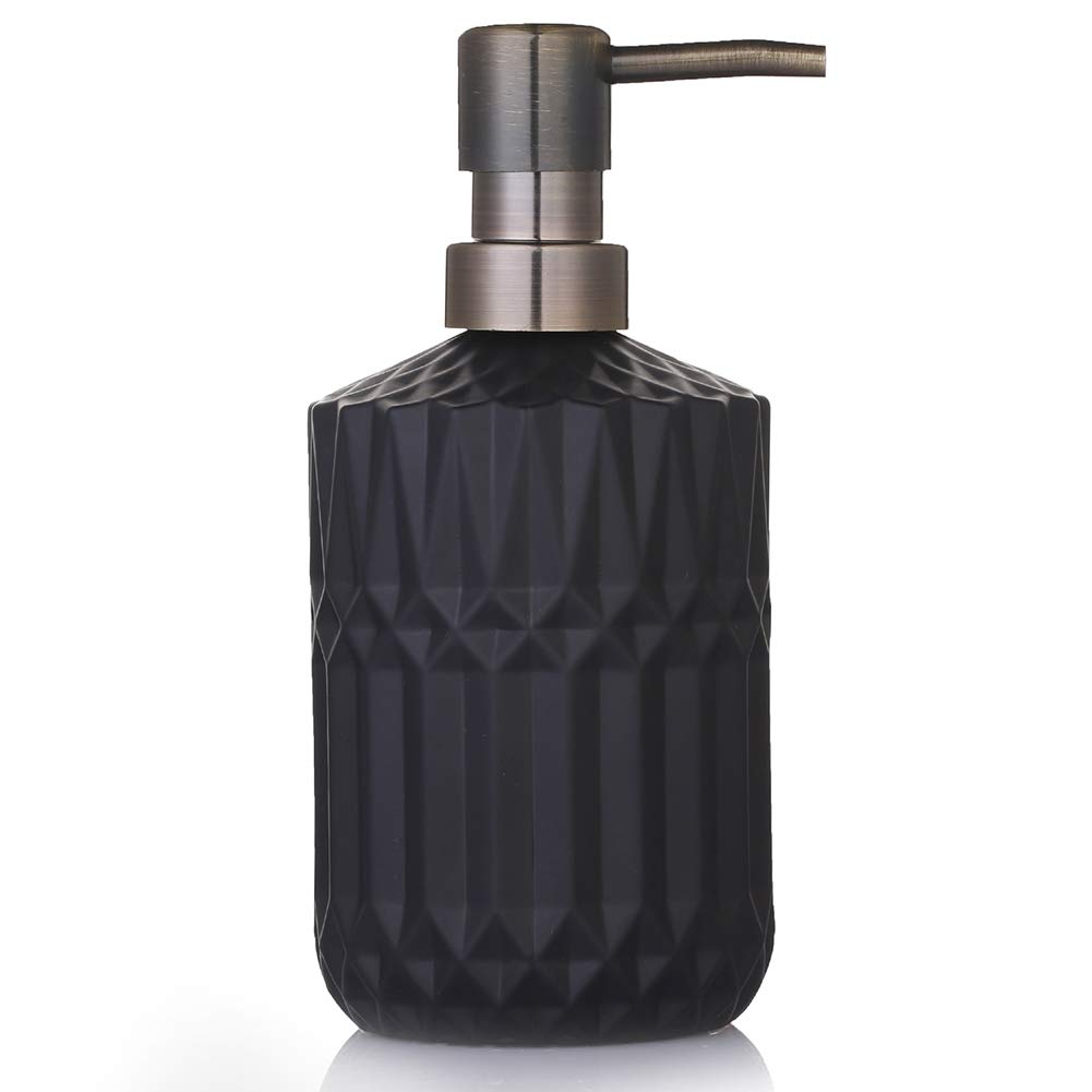 YunNasi Glass Soap Dispenser with Pump, Refillable Liquid Hand Soap Dish Soap Dispensers for Bathroom Counter, Kitchen Sink (Black)