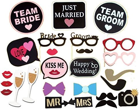 Elfun(TM) Wedding Party Photo Booth Props Kit Bride and Groom on Sticks With Papercard Frame