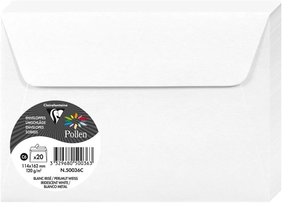 Clairefontaine Pollen Iridescent White Envelopes C6 20 Pack 120gsm