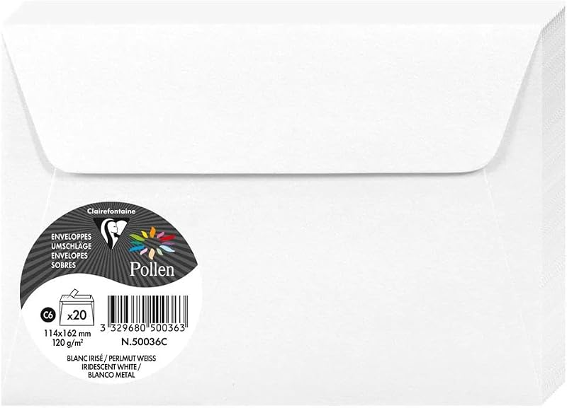 Clairefontaine Pollen Iridescent White Envelopes C6 20 Pack 120gsm