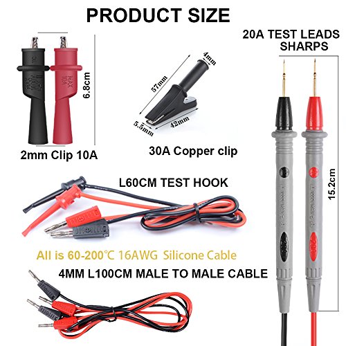 HANDSKIT Multimeter Test Leads,Stackable Banana Test Lead with 30A Alligator Clips,Test Mini Hooks Probe,Silicone Material Soft Cable